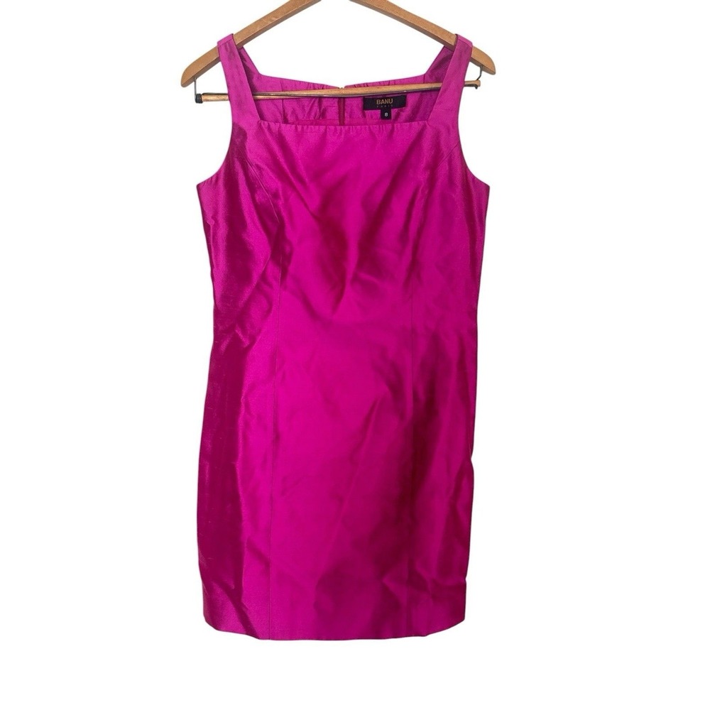 Banu Paris Hot Pink Sleeveless Square Neck Sheath Dress‎ Coctail Dress Size 8